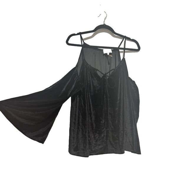 NWT Laundry Shelli Segal Cropped Tent Blouse Top Black Larg Cold Shoulder Velvet - Picture 3 of 10